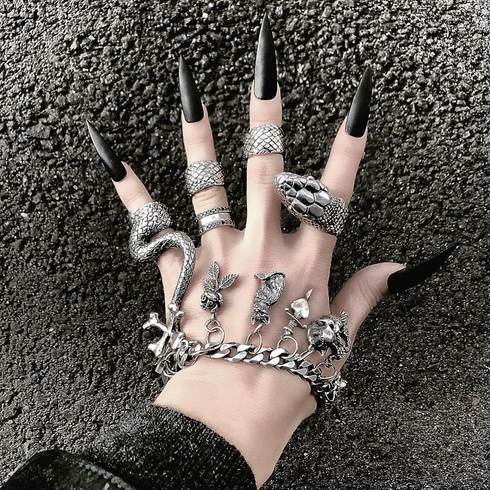 Vintage Punk Knuckle Rings Set - KMVEXO 4 Buah/Set Set Cincin Midi