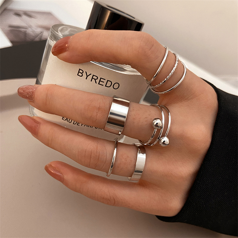 Vintage Punk Knuckle Rings Set - Set Manik Logam Cincin Punk Perak