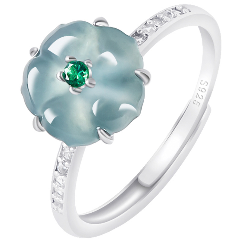 Rings - Cincin Bunga Giok Burma Biru 925