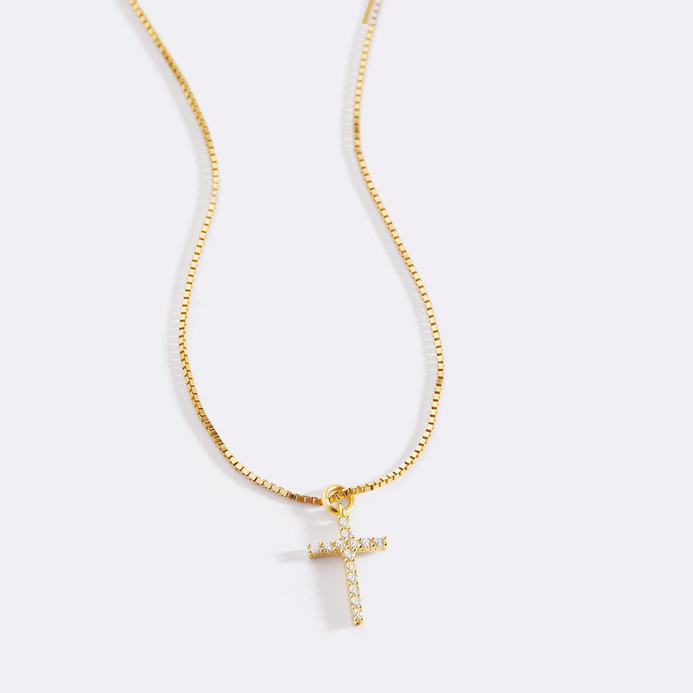 Cross Pendant Necklace Gold - Kalung Salib Berhiaskan Berlian, Rantai Berlapis
