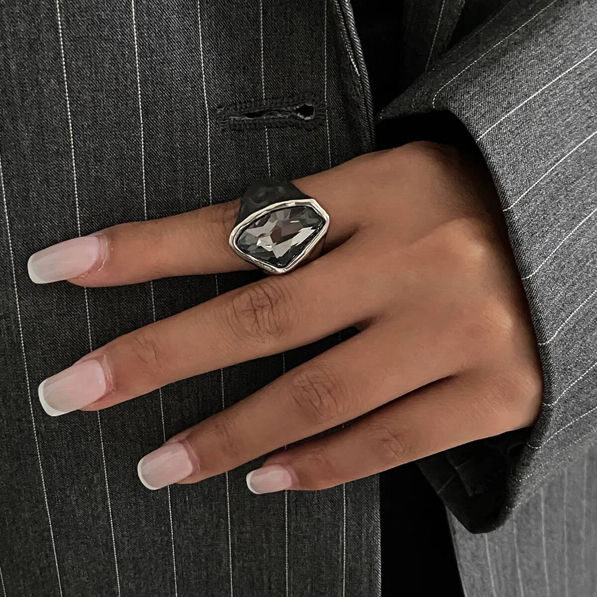 Vintage Punk Knuckle Rings Set - Salircon Cincin Terbuka Akrilik Hitam Vintage
