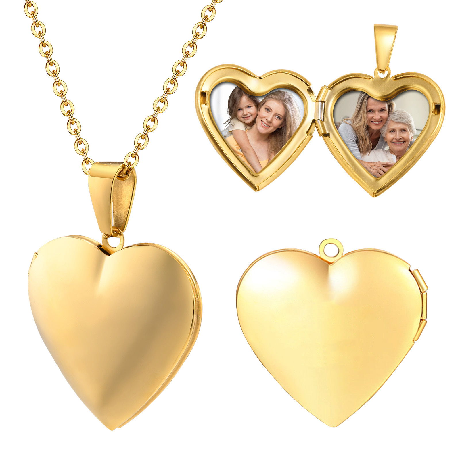 Heart Locket Necklace Photo - Perhiasan baja tahan karat liontin hati
