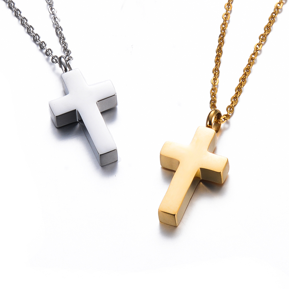 Cross Pendant Necklace Gold - Kalung kenang-kenangan salib kremasi baja tahan