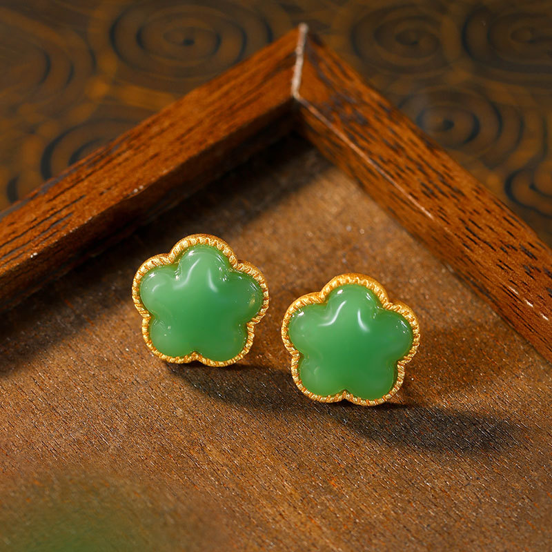 Earrings - Anting Semanggi Giok Hijau Alami Hadiah