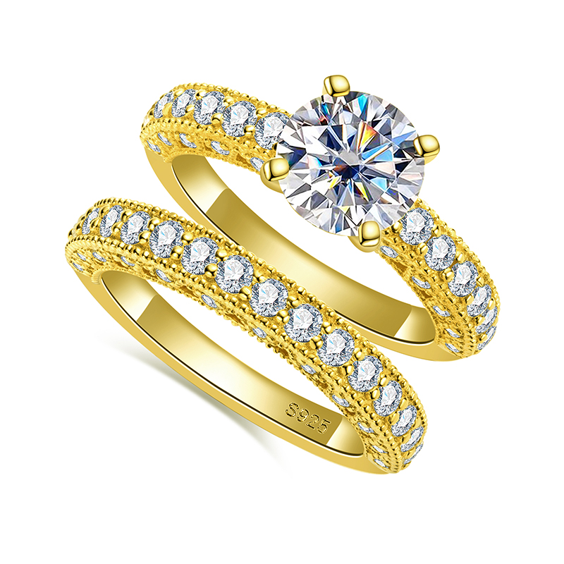 Moissanite Engagement Ring 1 Carat - Set Cincin Untuk Wanita Perak Sterling