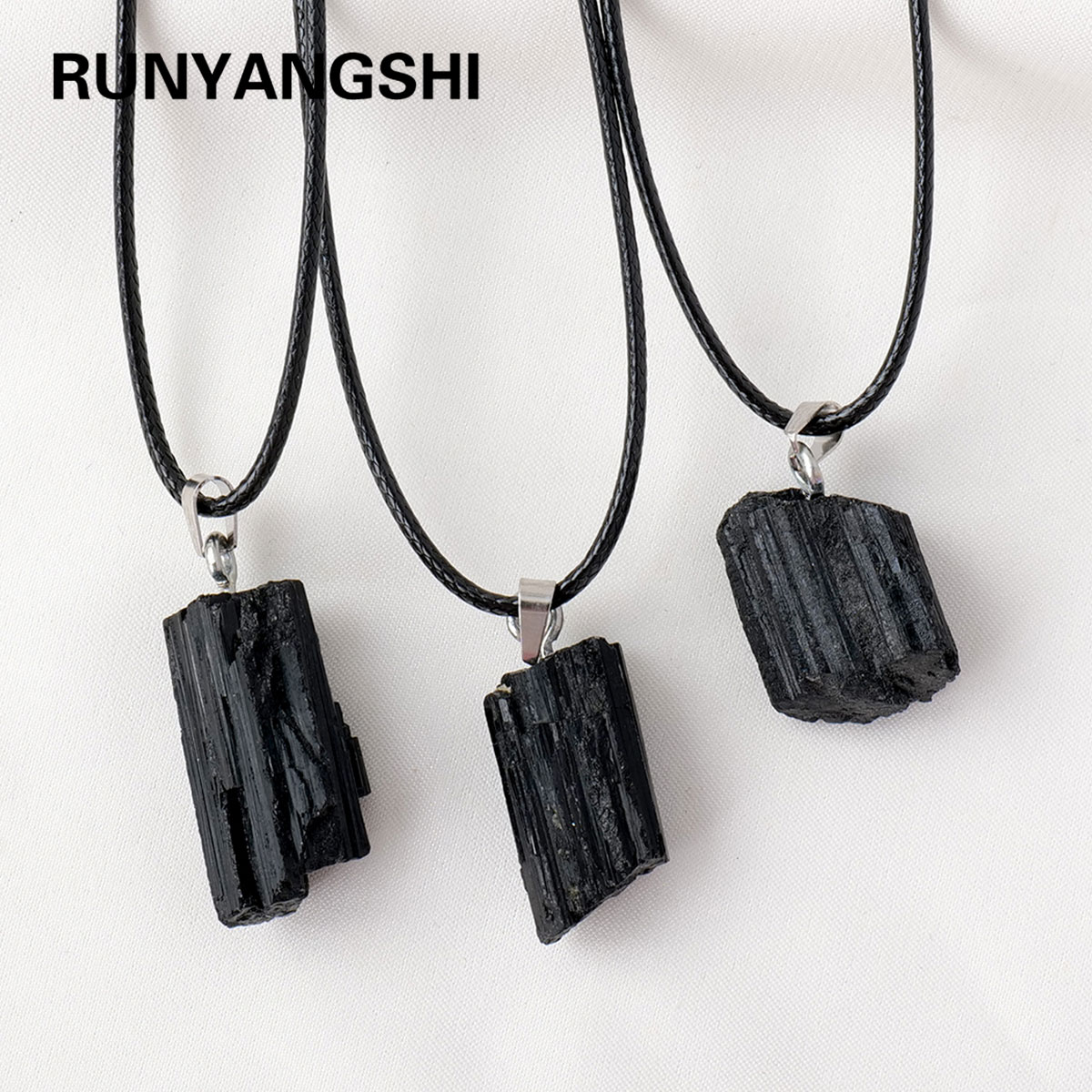 Crystal Pendant Necklace Natural Stone - 1 buah kristal alami turmalin hitam