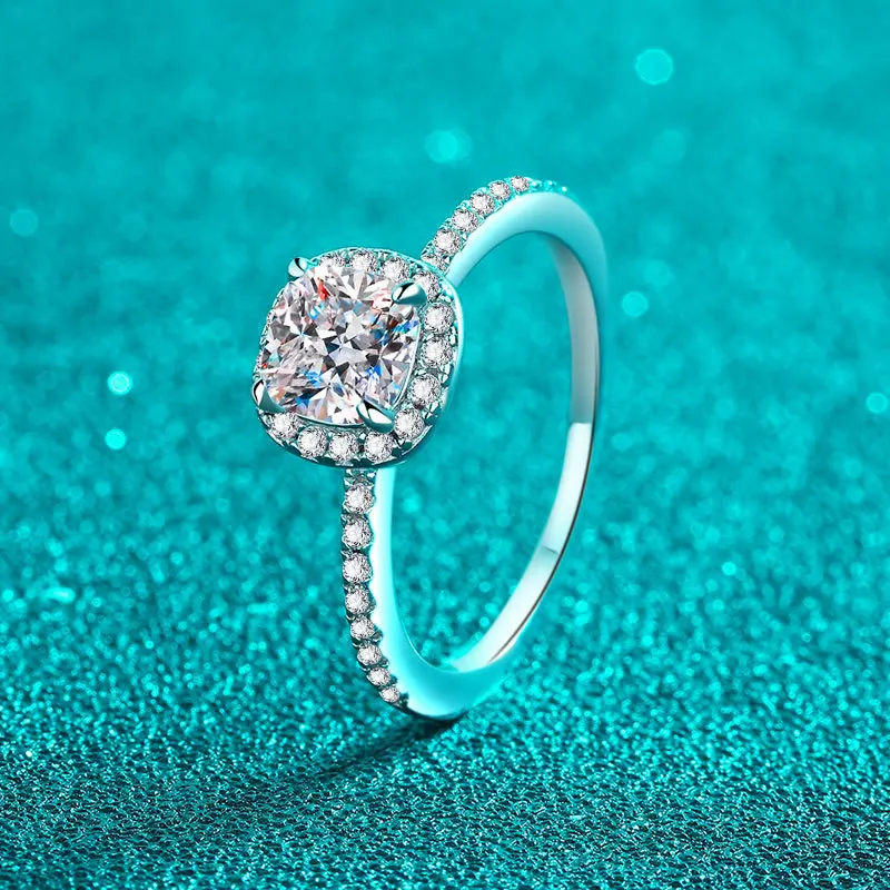 Moissanite Engagement Ring 1 Carat - Cincin Moissanite Perak Sterling S925 untuk