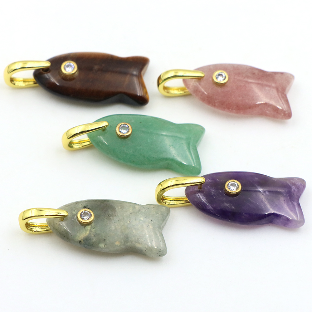 Crystal Pendant Necklace Natural Stone - Liontin Batu Alam Bentuk Ikan 26mm