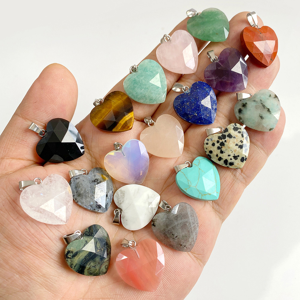 1 Buah 20Mm Liontin Hati Segi  - Crystal Pendant Necklace Natural Stone ulasan dan harga