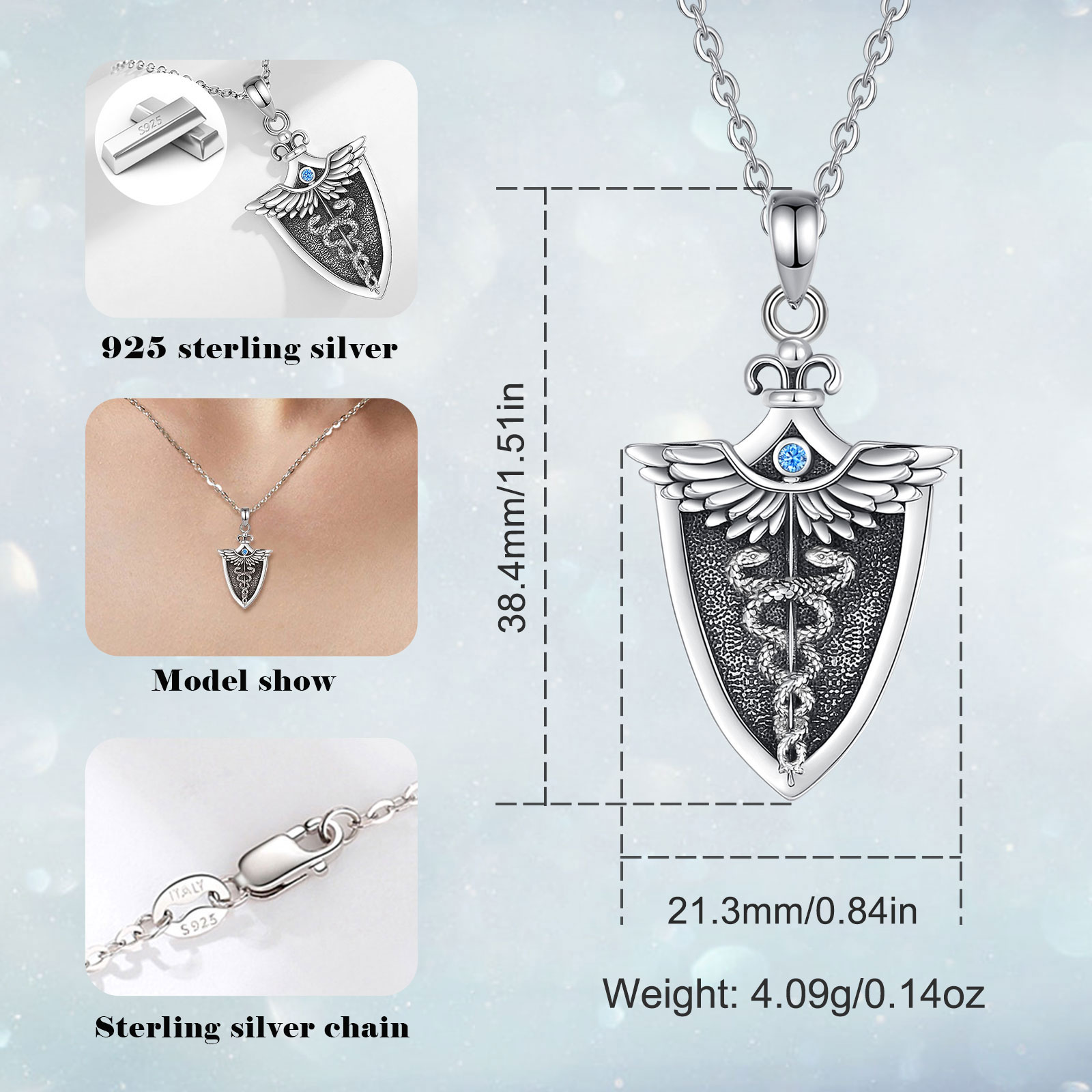 Eudora kalung Caduceus perak m - 925 Sterling Silver Chain Necklace Men ulasan dan harga