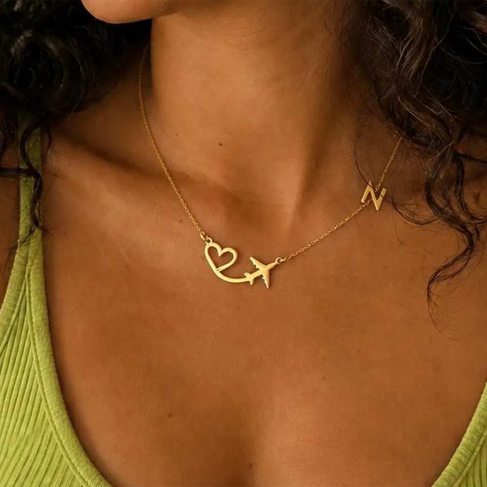 Kalung Liontin Inisial Pesawat - Custom Name Necklace Stainless Steel ulasan dan harga