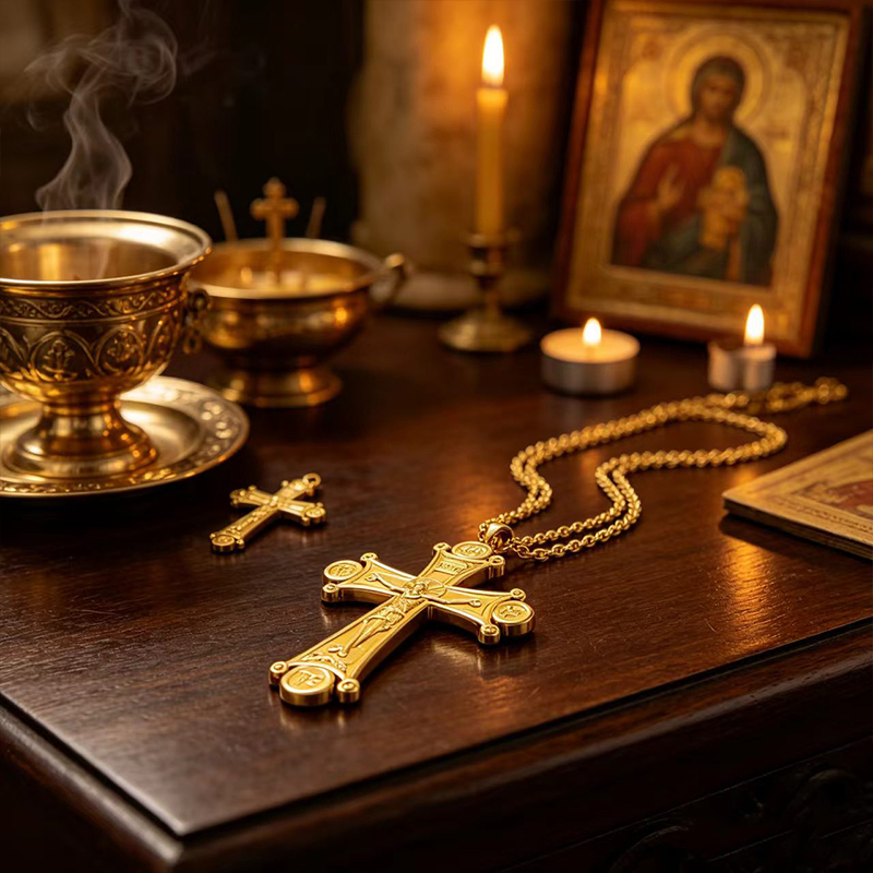 Kalung Salib Ortodoks Premium  - Cross Pendant Necklace Gold ulasan dan harga
