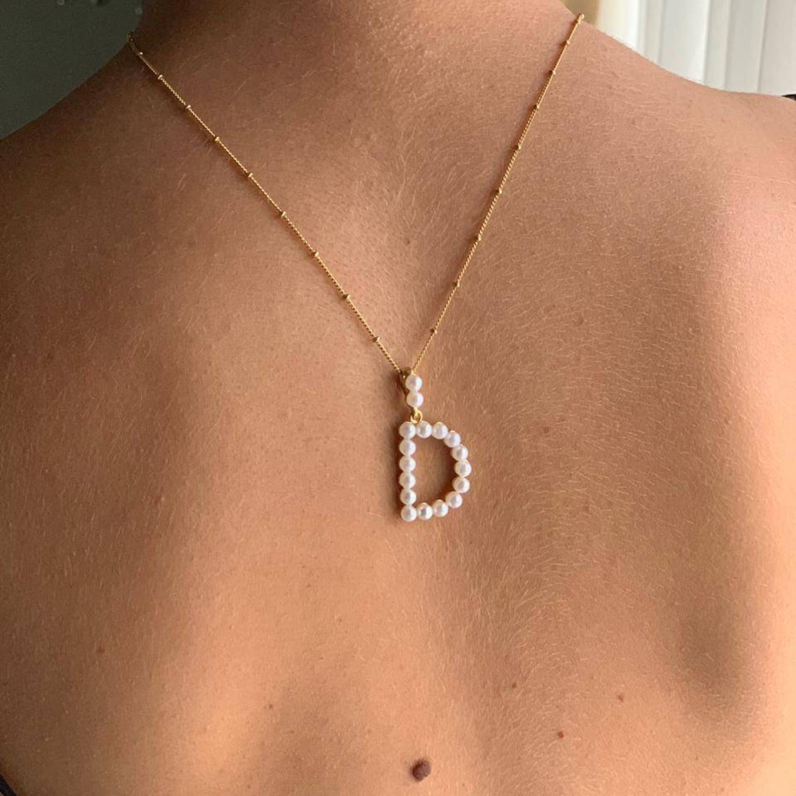 Liontin emas inisial mutiara k - Custom Name Necklace Stainless Steel ulasan dan harga