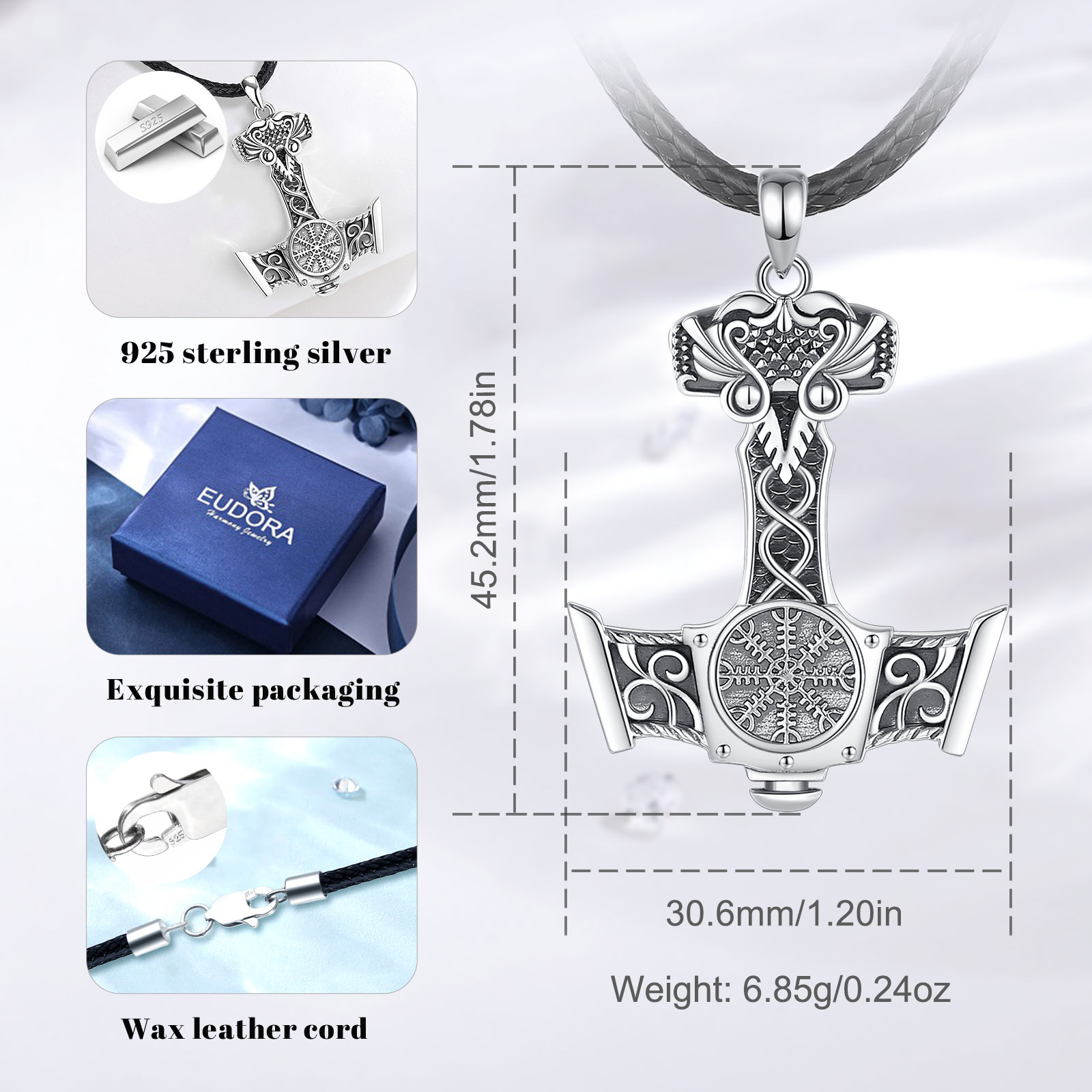 Eudora 925 perak murni Norse V - 925 Sterling Silver Chain Necklace Men ulasan dan harga