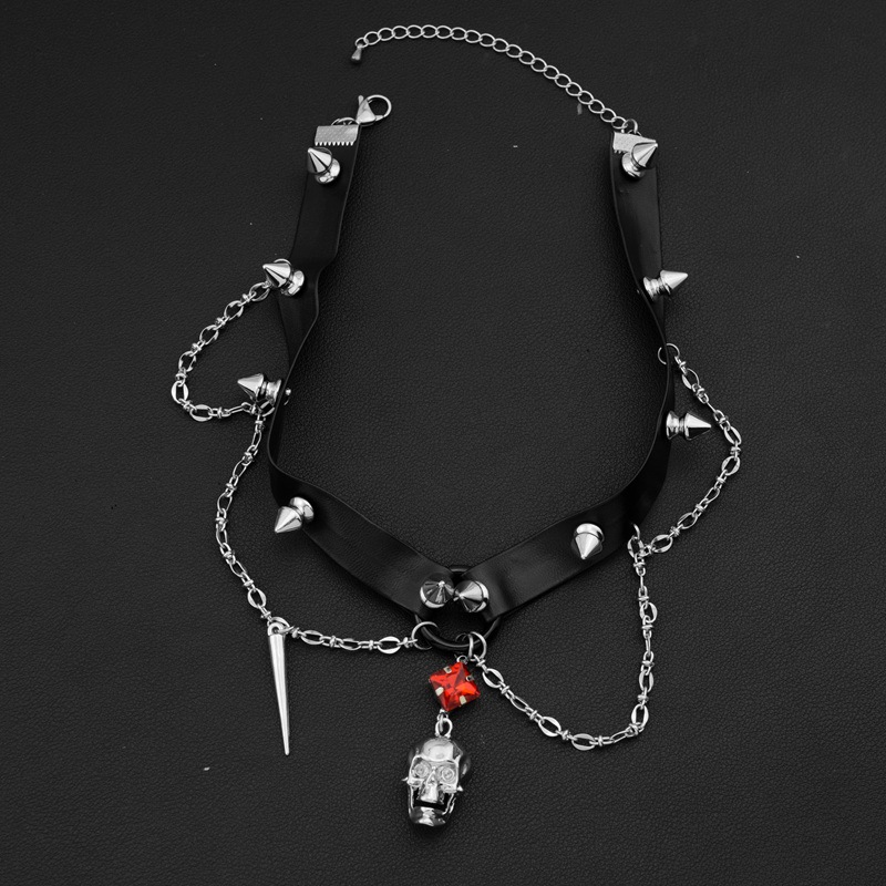 Kalung Kulit Tengkorak Gelap,  - Goth Punk Spike Choker ulasan dan harga