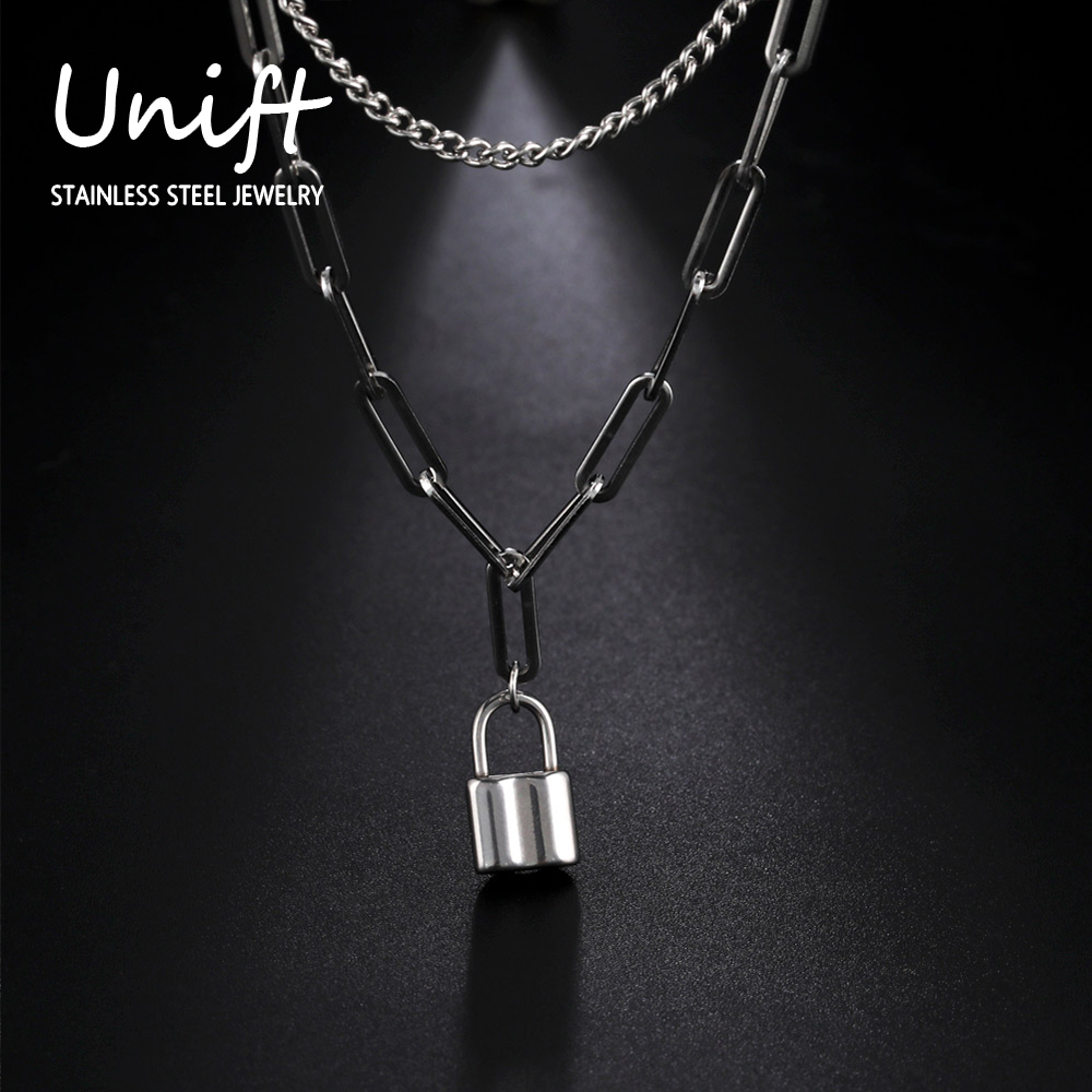 Unift Liontin gembok estetis k - Layered Pendant Necklace Aesthetic ulasan dan harga