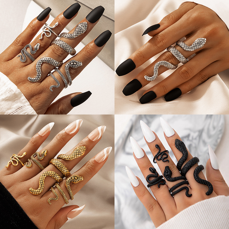 Cincin bentuk ular Punk pria,  - Vintage Punk Knuckle Rings Set ulasan dan harga
