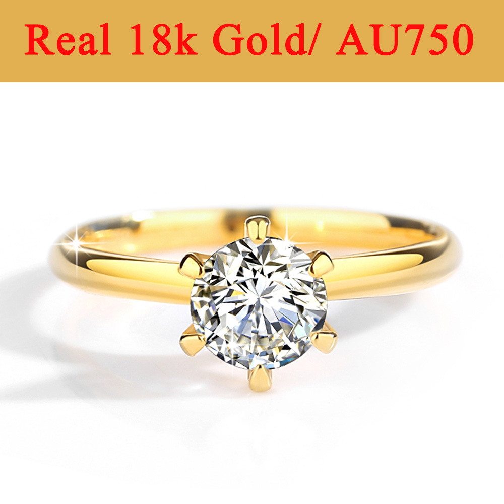Emas Asli 18K Cincin Moissanit - Moissanite Engagement Ring 1 Carat ulasan dan harga